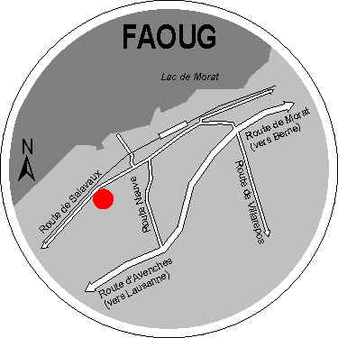 un extrait de carte routière situant l'entreprise dans le village de Faoug