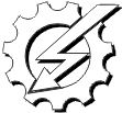Le logo de l'entreprise: une roue dentée traversée d'une flèche de foudre
